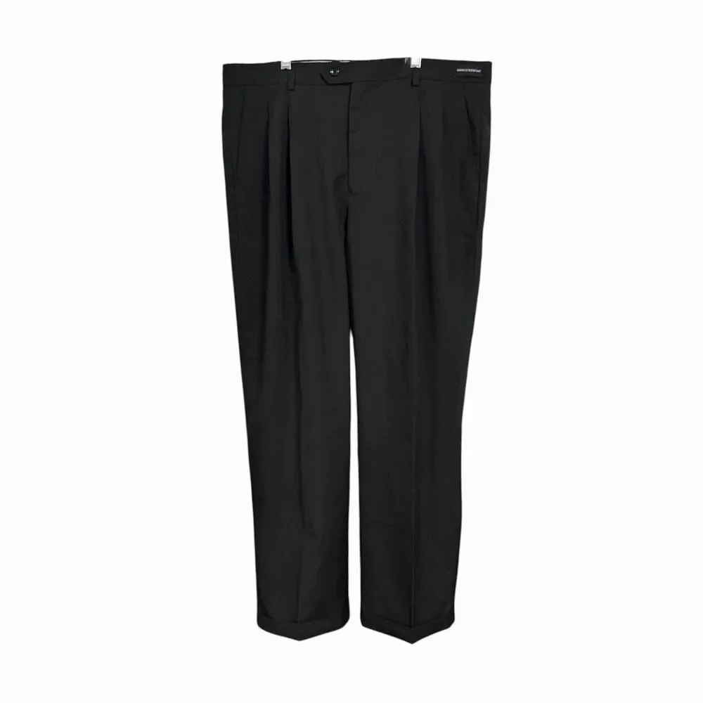 Enrico Rossini Mens Sz 38x30 Black Pleated Tailored Trousers Wrinkle Resistant